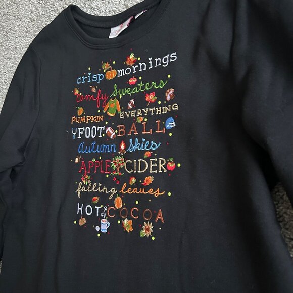 Quacker Factory Womens Sz Medium Black Fall Graphic Long Sleeve Shirt - Picture 2 of 9